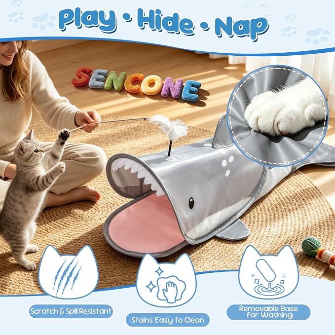 SENCONE Dolphin-Shaped Cat Tunnel Toy Portable Hideout Nap Tube for Kittens | Play, exploration and hide-and-seek. Foldable for storage and travel. Indoor and occasional travel. - Image 3