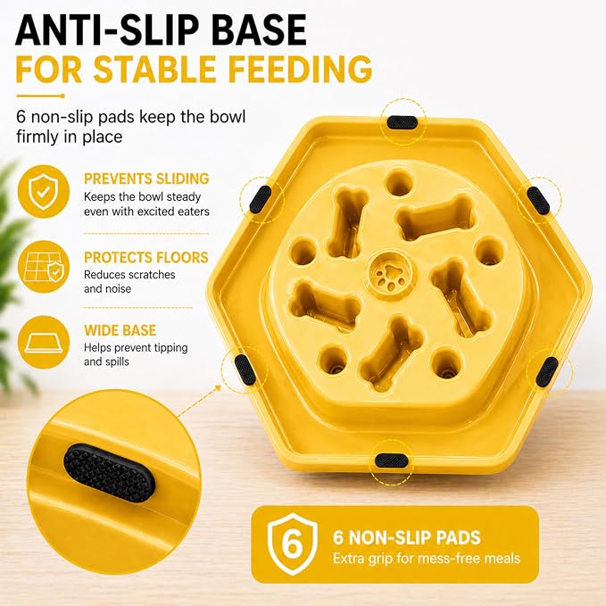 Slow Feeder Bowl for Small & Medium Cats & Dogs - Durable Slow Feeding Bowl with Non-Slip Base -Anti-Choking Puzzle Food Bowl for Dogs That Helps Mental Stimulation & Reduces Fast Eating-Yellow - Image 6
