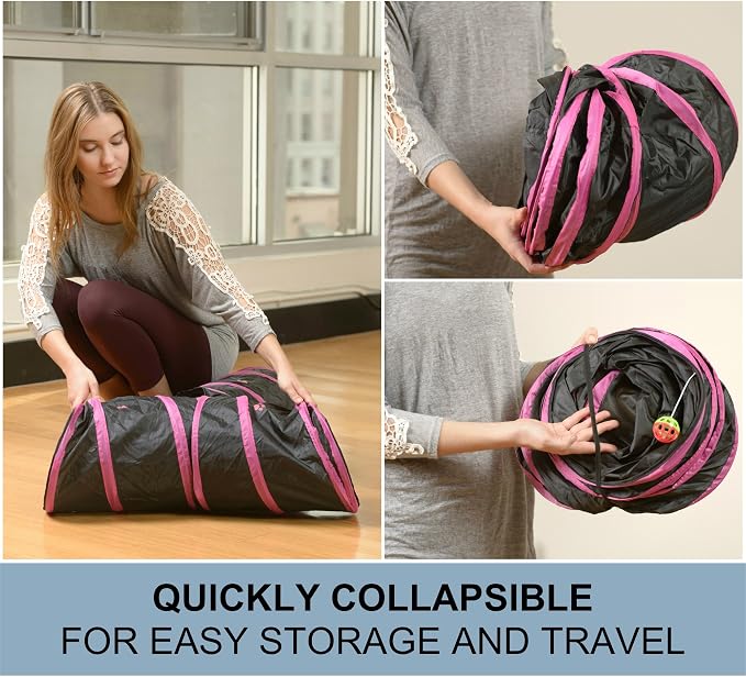 Cat Tunnel - Collapsible 3 Way Play Toy - Tube Fun for Rabbits, Kittens, and Dogs - All Brown - Image 4