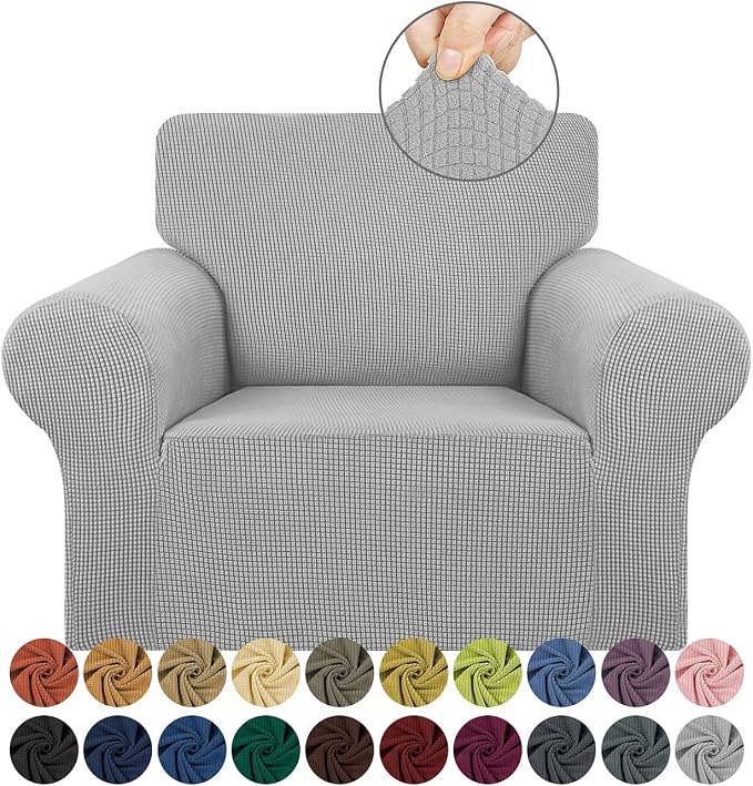 KEKUOU Stretch Chair Sofa Slipcover, Single Couch Cover,Silverr | 1-Piece Washable Sofa Cover,Pet Friendly (31"-55") Furniture Protector Soft Jacquard Elastic Bottom for Dogs & Kids by KEKUOU