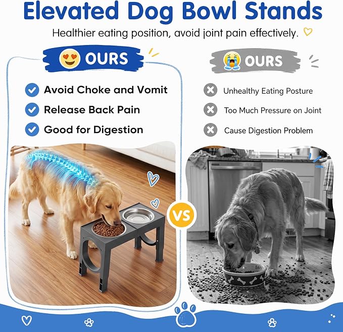 XIAZ Elevated Dog Bowls Large Breed Raised Dogs Bowl Stand Large/Medium Sized Dog Stainless Steel Food Water Bowl Stands 5 Heights Adjustable 9/11/12/14in Pet Feeder Dish Station - Image 3