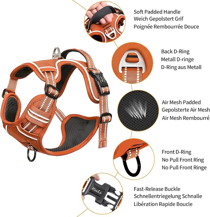 HEELE Dog Harness for Small Dogs No Pull Dog Vest Harness for Small Dog with Soft Padded Handle Reflective for Outdoor Training, Pumpkin Orange, S | Soft Breathable Padded Pet Vest, No Pull No Choke, Adjustable 2 Metal Rings for Outdoor Walking Training - Image 2