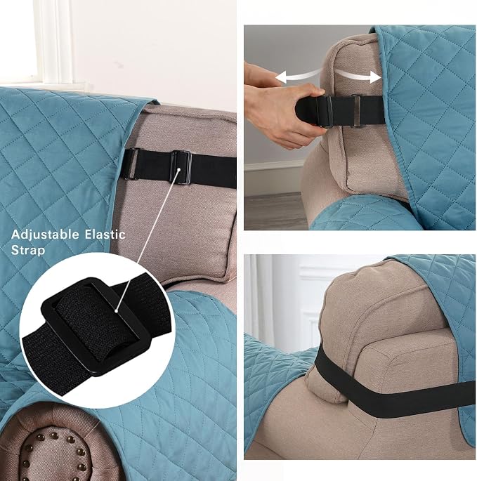 Sofa Protector for Dogs/Cats/Pets Sofa Covers Slipcover Quilted Couch Coveres Loveseat Covers with Non Slip Elastic Strap Water Resistant Seat Width: 54" (Oversized Loveseat, Smoke Blue/Beige) - Image 4