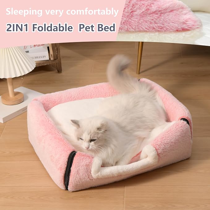 cat Bed cave-cat beds for Indoor Cats,Soft and Comfortable Cute cat Bed，cat House,with Removable Washable Cushioned Pillow,Enclosed pet Bed,Kitty pet hut、Hideaway,Small Large Dog Tent (Pink) - Image 3