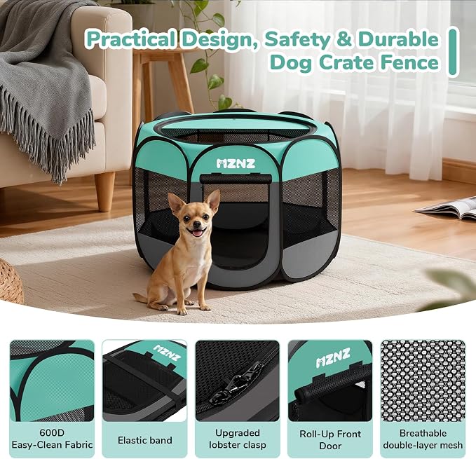 Dog Cat Small Animal Puppy Playpen Crate, Small, Blue | Portable Pop Up Pet Cage Enclosure Tent Kennel Indoor Outdoor with Carrying Case, No Assembly, Camping Use - Image 7