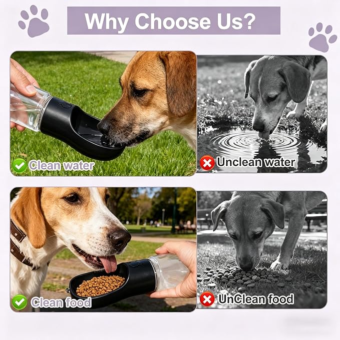 Portable Dog Water Bottle with Food Container, Drinking Bottle for Travel | 2 in 1 Dog Water Bowl, Leak Proof Pet Water Dispenser, BPA Free, Puppy Essentials, for Walking Hiking (Black,12oz) - Image 6