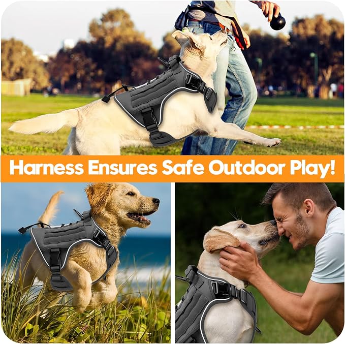 Heavy-Duty Tactical Dog Harness for Large Dogs, No Pull Adjustable Reflective Pet Vest with Molle System, K9 Military-Grade Control for Service Training, Outdoor & 10+ Breeds, Gray, XX-Large - Image 6