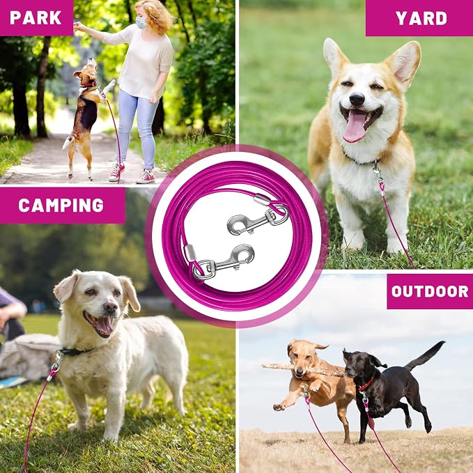 Dog Tie Out Cable, Dog Runner Cable | 10/15/20/25/30/50 FT Steel Cable with Sturdy Clips, Suitable for Yard Outdoor Use, Holds Large Dogs up to 165 Lbs - Image 6
