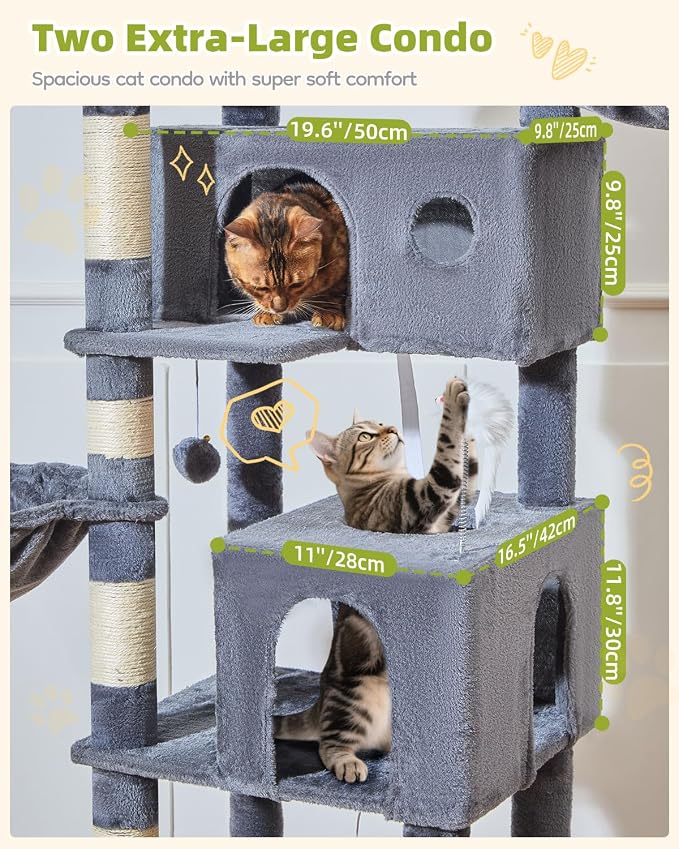 Taoqimiao 76in Cat Tree, Tall Sturdy Cat Tower for Large Indoor Cats MS046G | Easy assembly, Sturdy, Multi Level, Easy Clean, Cozy Condo, Perches, Baskets, Suitable for Kittens and Adult Cats - Image 5