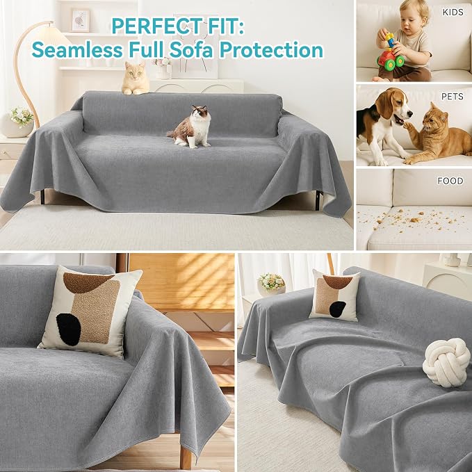 Warmstar Couch Protector from Cat Claws, Waterproof Couch Cover Anti Slip,Couch Cover 3 Cushion Sofa Washable,Anti-Scratch Pet Sofa Cover Heavy Duty,91"X118", Grey - Image 5
