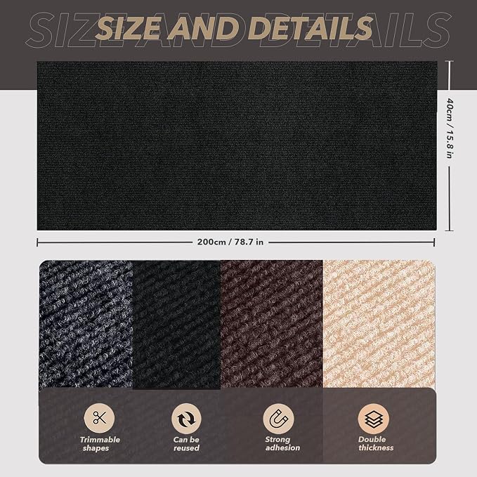 78.7"X15.8" Cat Scratching Mat, Self-Adhesive Cats Carpet, DIY Scratch Furniture Protector for Couch, Sofa, Wall & Doors, Durable Cat Scratch Guards Couch Cats Scratcher from Claw (Black) - Image 4