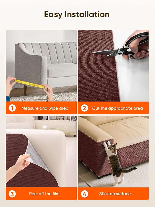 39.4"x15.8" Cat Scratch Mat Furniture Protector, Eco-Friendly DIY Trimmable Self-Adhesive Cat Scratching Pad, Couch Wall Sofa Guard, Reusable Claw Scratching Protector (Brown) - Image 7