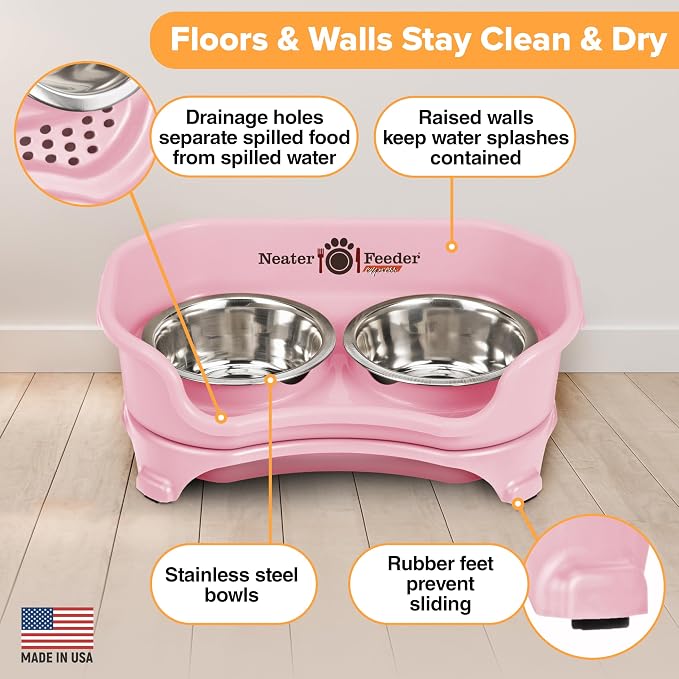 Neater Feeder Express Mess Proof Dog Bowls Elevated for Small Breeds Under 15 Lb, Made in USA, No Spill Raised Dog Food Bowl Stand, Stainless Steel Food and Water Bowl Set, Feeding Station, Pink - Image 6