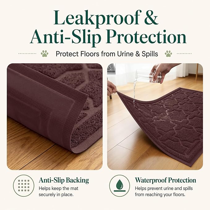 Yimobra Cat Litter Mat, Easy Clean Trapping PVC Mat with Waterproof Backing and Non Slip Bottom, Scatter Control Pad for Litter Box, 24"x20", Dark Coffee - Image 3