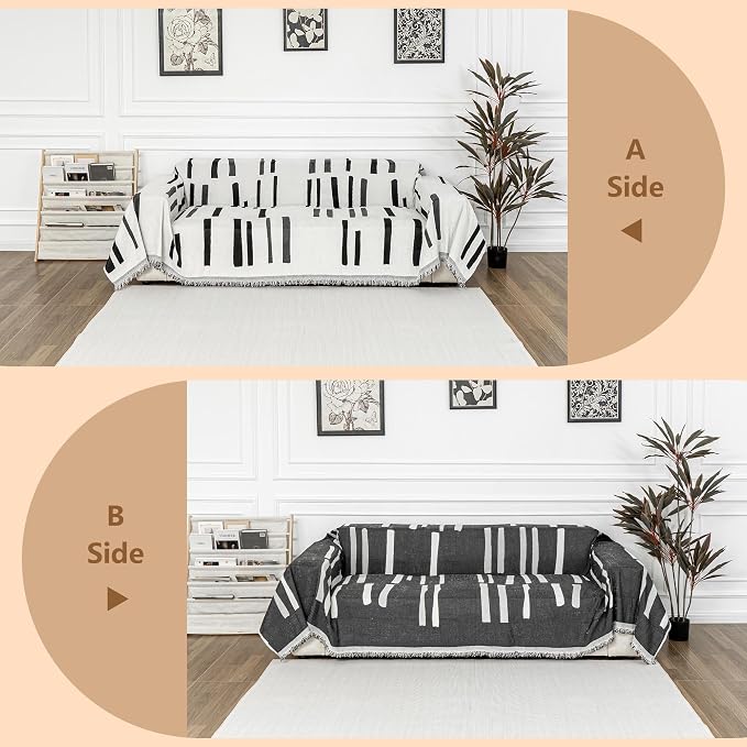 MYSKY HOME Sofa Covers for Sectional Sofa, Couch Cover for Dogs, Couch Covers with Tassel Loveseat Covers Futon Cover L Shaped Cover Washable Chenille Couch Protector, 71" x 102", Black Piano Key - Image 3