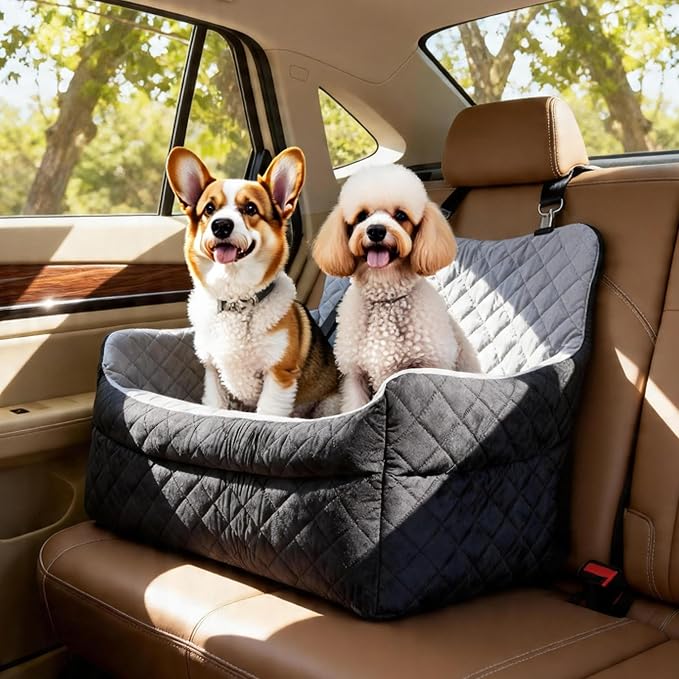 Large Dog Car Seat Booster for Medium Dogs Up to 55 lbs, Washable Cover | Elevated Pet Car Seat with Safety Leash, Cozy Cushion, Removable Machine Washable Cover for SUVs and Road Trips by Unknown