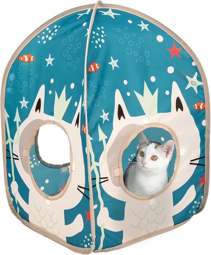 Kitty City Ocean-Themed Cat Play Furniture Set, Collapsible Pop-Up Cat Toys Combo with Cube, Tunnel & House, Indoor Kitty Playground for Play, Hiding & Lounging - Image 3