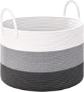 67L Large Woven Blanket Basket, Cotton Rope Baby Laundry Hamper with Handles, Kids Toy Basket for Classroom & Nursery, Soft Round Stuffed Animal Storage, Dog Toy Bin - 20"x13", Gray by Degeyoyo