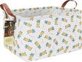 Rectangle Foldable Storage Basket Handles For Home, Pineapple | Waterproof canvas material, reinforced handles, perfect for shelf use, organizes clothes, daily items and pet supplies by HUNRUNG