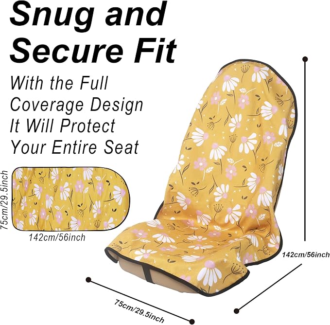 Car Seat Cover Protector Front Seats,for Gym Workout,Running,Swimming,Beach and Hiking,Waterproof Sweat Towel Bucket Seat Covers for Cars SUV Trucks (Chamomile and Yellow, 2Pcs) - Image 3