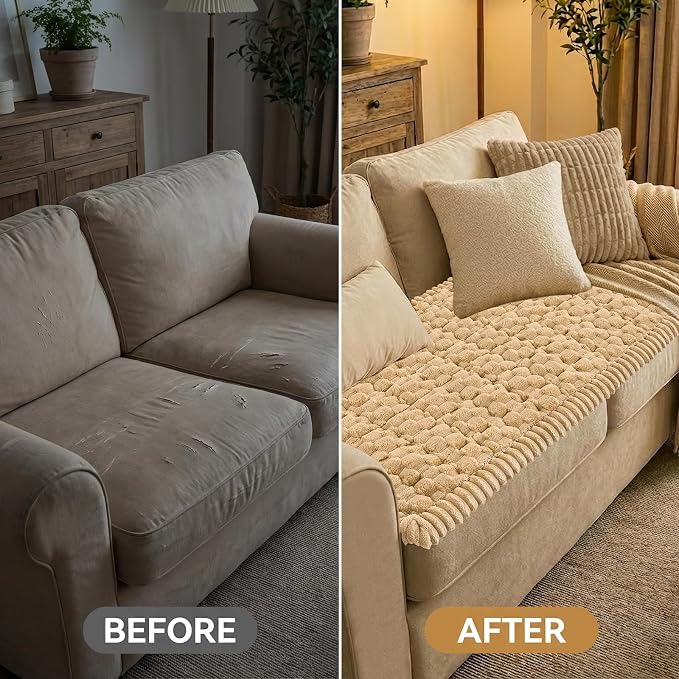Smiry Non Slip Couch Covers for Dogs, Scratch Resistant Pet Sofa Protector | Machine Washable Soft Fuzzy Thick Furniture Cover for Sofa Loveseat Sectional Large Dogs, Camel, 27.6" x 70.9" - Image 7