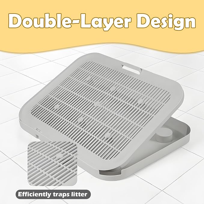 Cat Litter Mat Litter Box Mat with a Flip-top Lid,Extra Large Double-Layer Trapping Mats for Kitty,XL Cat Trapping Pad with Non-Slip Base,Durable,Waterproof,Washable,Easy to Clean (Grey) - Image 2