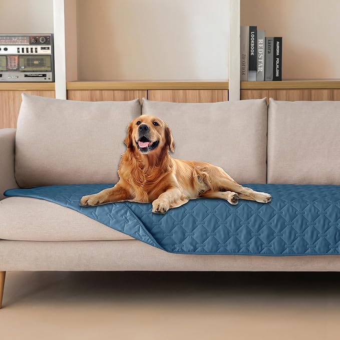 gogobunny 3X Stronger Waterproof Pet Blanket, Scratch Proof Furniture Protector for Dogs Cats, Reversible Cover 30x90 Inch, Dark Blue by gogobunny