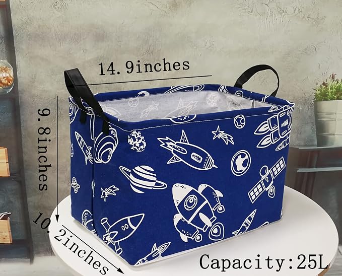 Storage Basket Home Shelf Basket Kids Organizer Box Clothes Laundry Hamper Nursery Bin Gift Laundry Basket with Handles for Home (Spacecraft) - Image 2
