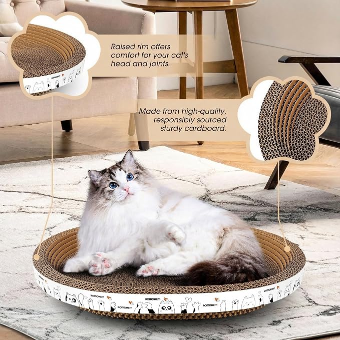 3 Pack Oval Cardboard Cat Scratcher & Lounger Bed, High-Density Cat Scratching Board & Lounge Bed, Ergonomic Scratch Pads for Indoor Cats Claws Care, Furniture Couch Protector from Cat Claws - Image 2