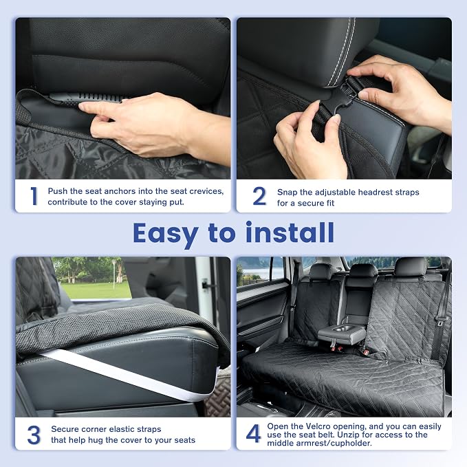 ALLANSING XL Back Seat Cover for Full‑Size Trucks Rear Bench, Zippered Center Armrest Opening, Heavy Duty 900D Waterproof Non‑Slip Car Seat Protector for Messy Kids & Drooling Dogs, Easy Clean (Black) - Image 7