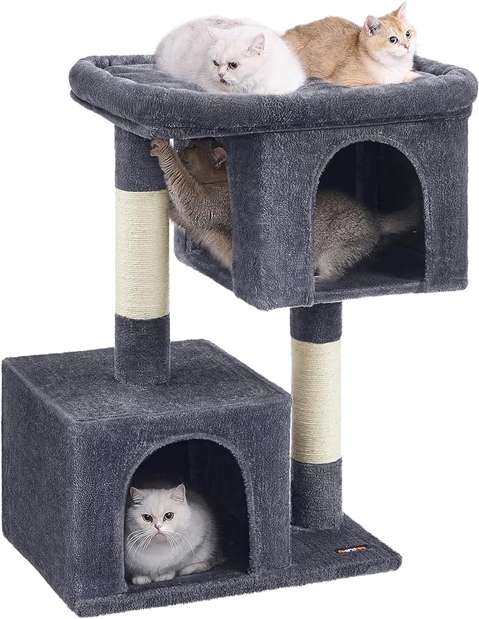 Feandrea Cat Tree, 40.6-Inch Cat Tower, Plush Condo for Extra Large Cats up to 44 lb, Large Perch, 2 Caves, Scratching Post, Smoky Gray UPCT614G01 by FeandreabySONGMICSHOME