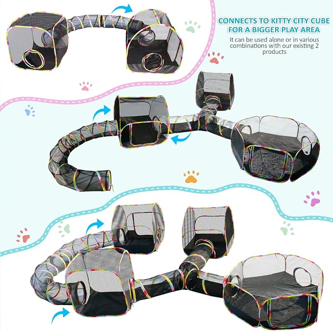 Outdoor Cat Enclosure, 3-in-1 Portable Pop Up Cat Mesh Tent with Tunnel for Cat Run, Easy Set Up and Foldable Catio Playground for Indoor Cats, Rabbits & Small Animals, Includes Storage Bag - Image 9