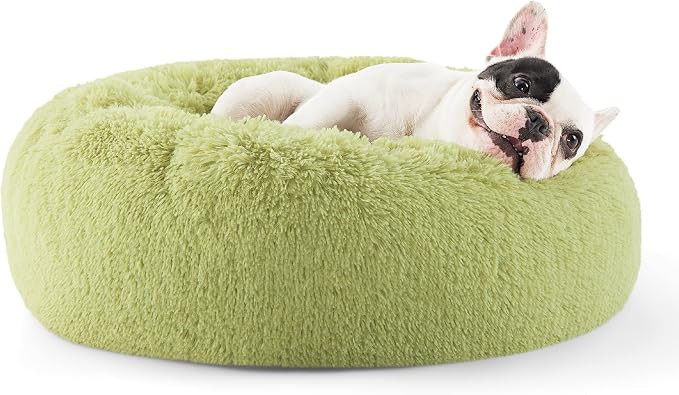 Bedsure Calming Small Dog Bed Donut Washable Cat＆Puppy Bed,23 inches Green | Fluffy Faux Fur Round Cuddler,Machine Washable,Anti-Slip Bottom,Anti-Anxiety,Deep Sleeping for Large Cat & Pets Up to 25 Lbs by Unknown