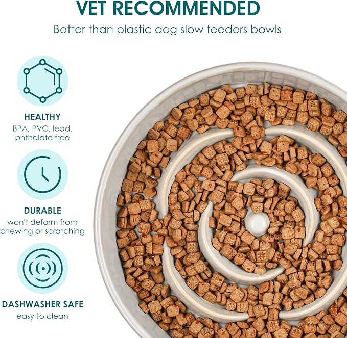 vancasso Slow Feeder Dog Bowls, 3 Cups Ceramic Puzzle Dish for Large Breeds | Maze Dog Food Bowl for Fast Eaters, Slow Feeding Design for Large Dogs, Promotes Healthy Eating Habits, Grayish Cyan - Image 3