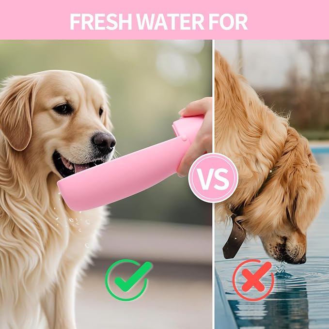 Portable Dog Water Bottle 19oz Pink | Foldable pet water dispenser, food grade plastic, ease to use for outdoor walking, hiking, travel - Image 6