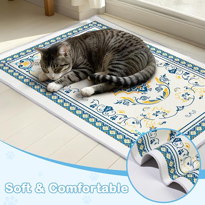 2 Pack Washable Cat Litter Mat 48"x36" Waterproof Trapping Pad | Kitty Litter Box Mat Featuring A Non-Slip Base And Decorative Design To Trap Scatter For Home Floor Protection - Image 3