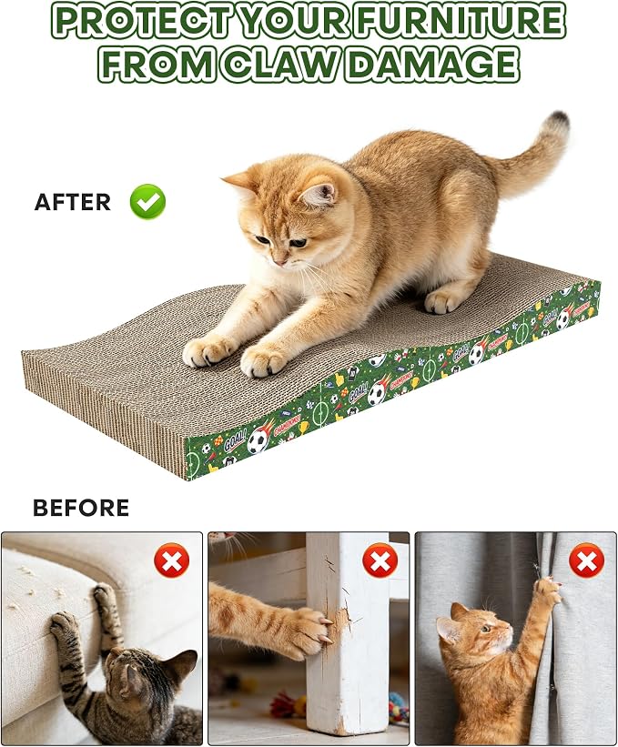 2 Pack Cat Scratching Board World Cup Design, Double-Sided Use | Corrugate Cat Scratcher Pads for Indoor Cats with Catnip, Cat Scratch Pad with Premium Scratch Textures Design - Image 6