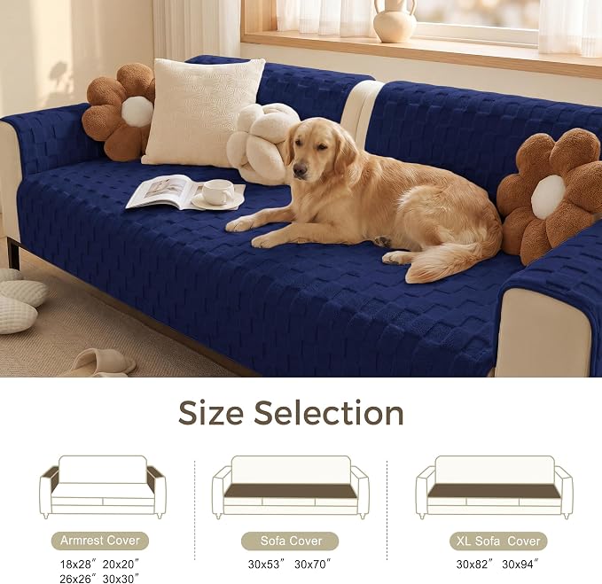 Foxdecor Couch Cover for Dogs Sofa Covers Non Slip Couch Pad Pet Friendly | Pet Couch Covers Washable Sofa Protector, Furniture Cover Couch Seat Protector for Living Room, Blue 30x70 Inch - Image 6