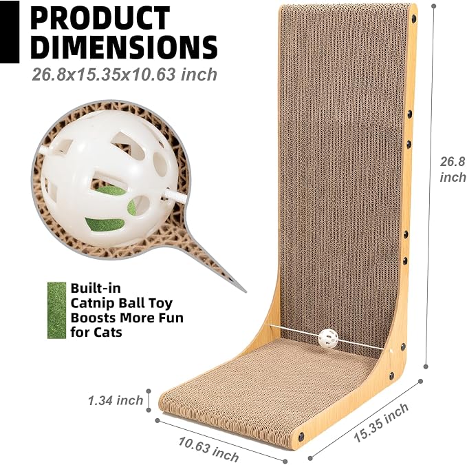 Value 2-Pack 26.8 Inch Cat Scratching Post, Premium High Density Cardboard Cat Scratcher for Multi-Cat Homes, Reinforced Durable Scratching Pad with Catnip Toy Ball for Indoor Cats - Image 3