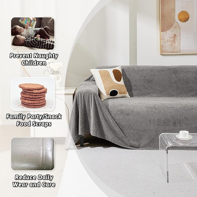 MEETSKY Sectional Couch Cover for 3 Cushion Sofa Washable, Cat Scratch Proof Sofa Covers, Furniture Protector Oversized L Shape Big Sofa Slipcovers for Dogs, 91" x 150", Grey - Image 4