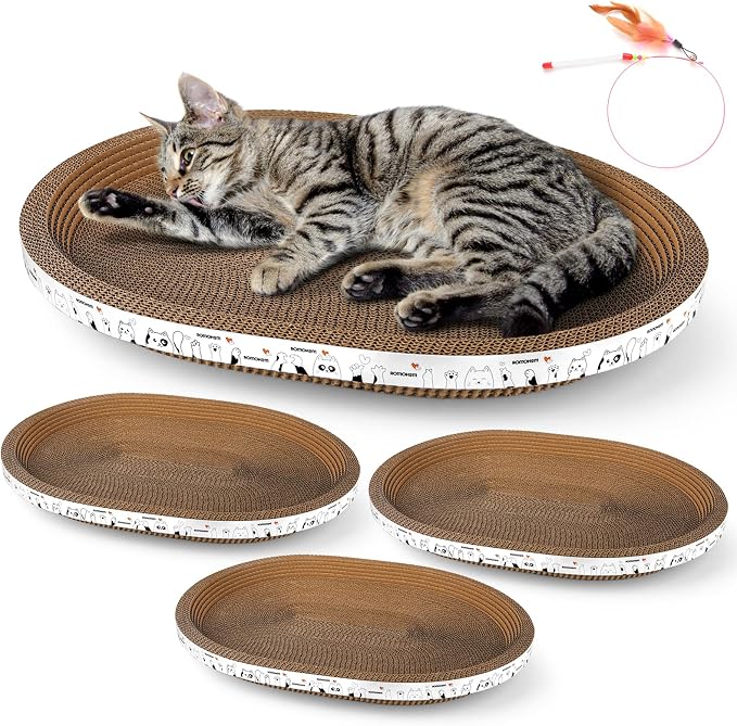 3Pack Extra Large Versatile Cardboard cat Scratcher & Lounger bed, High-Density cat Scratch Pads for Indoor Cats Grinding Claws, Ergonomical curved Cat Scratching Board, Couch Protector from Cat Claws by ROMOHOM