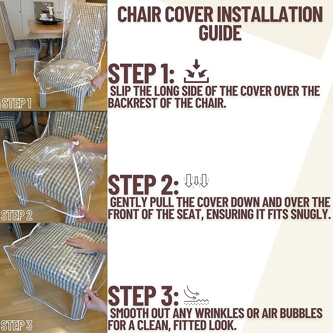 Evelots 2-Pack Clear PVC Dining Chair Covers, Spill-Resistant Protectors | Heavy-duty clear vinyl helps protect kitchen chairs from dust, spills, pet hair and claws; wipes clean with a damp cloth. - Image 6