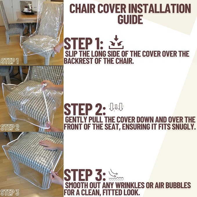 Evelots 4-Pack Clear PVC Dining Chair Covers, Spill-Resistant Protectors | Heavy-duty clear vinyl helps protect kitchen chairs from dust, spills, pet hair and claws; wipes clean with a damp cloth. - Image 6