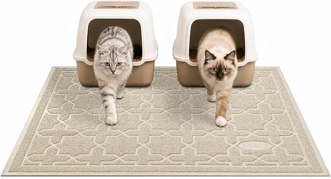 Yimobra Cat Litter Mat, Easy Clean Trapping PVC Mat, 47" x 36", Waterproof Backing, Non Slip Bottom, Scatter Control Pad for Litter Box, Beige by Yimobra