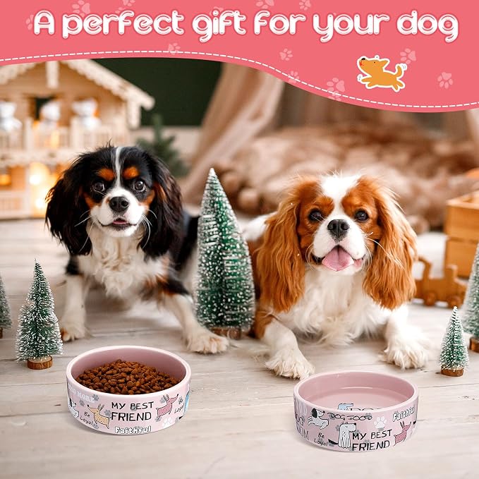 Maxcheck 2 Pcs 5 Inch Ceramic Dog Bowls Dishes for Small Dogs Cute Cartoon Pattern Puppy Cat Bowls Heavy Food Water Dishes for Pets Feeding Travel, Dishwasher Safe Microwave Safe(Pink) - Image 7