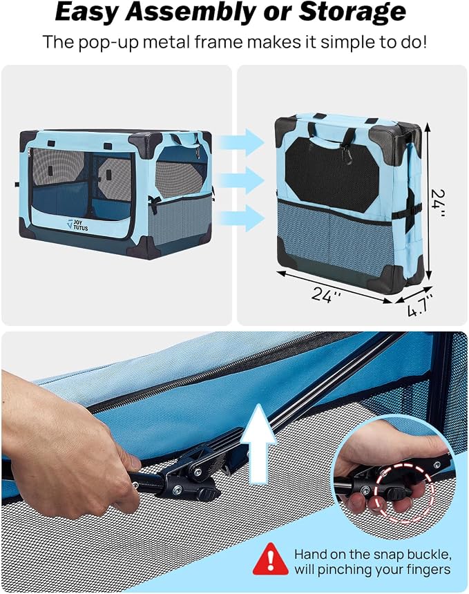 JOYTUTUS Collapsible Dog Crate, 32 Inch Portable Pet Crate for Car, Travel Dog Kennel Foldable Dog Crate for Large Dog 50lbs, Soft Cat Carrier Fit for Indoor & Outdoor/Trunk (Blue) - Image 7
