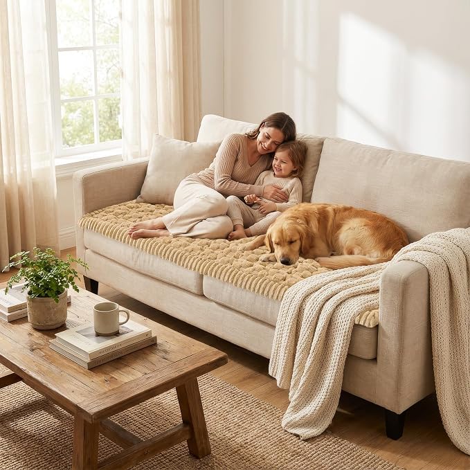 Smiry Non Slip Couch Covers for Dogs, Scratch Resistant Pet Sofa Protector | Machine Washable Soft Fuzzy Thick Furniture Cover for Sofa Loveseat Sectional Large Dogs, Camel, 27.6" x 70.9" - Image 5