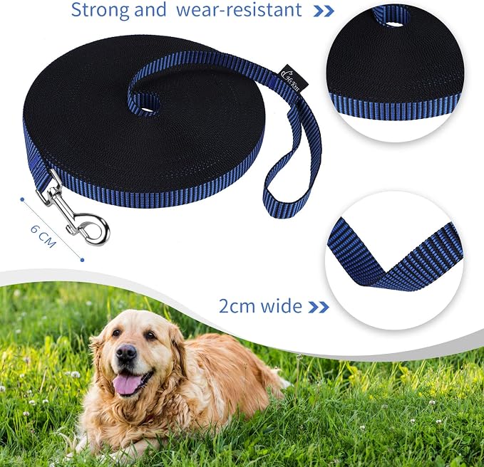 Hi Kiss Dog/Puppy Obedience Recall Training Agility Lead - 15ft 20ft 30ft 50ft 100ft Training Leash - Great for Training, Play, Camping, or Backyard(20ft,Black_Blue) - Image 5