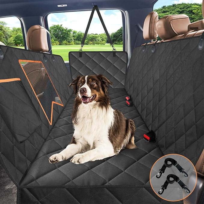 Kytely Dog Car Seat Cover Back Seat XL, Waterproof Hammock for Car & SUV | Side Flaps with Zippers, Mesh Window, 600D Oxford, Anti-Scratch Nonslip Backseat Protector, Dog Seat Belt Included by Kytely