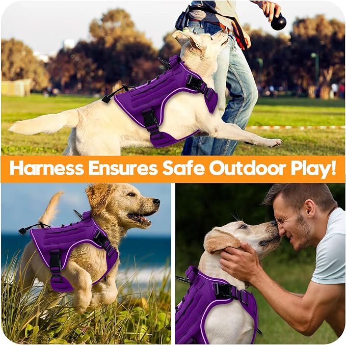 Heavy-Duty Tactical Dog Harness for Large Dogs, No Pull Adjustable Reflective Pet Vest with Molle System, K9 Military-Grade Control for Service Training, Outdoor & 10+ Breeds, Purple, XX-Large - Image 6